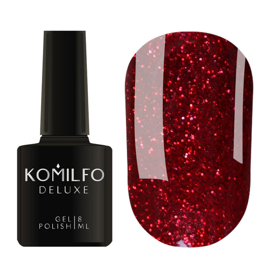 Gel Polish Komilfo DeLuxe Series G015 (dark red with glitter), 8 ml
