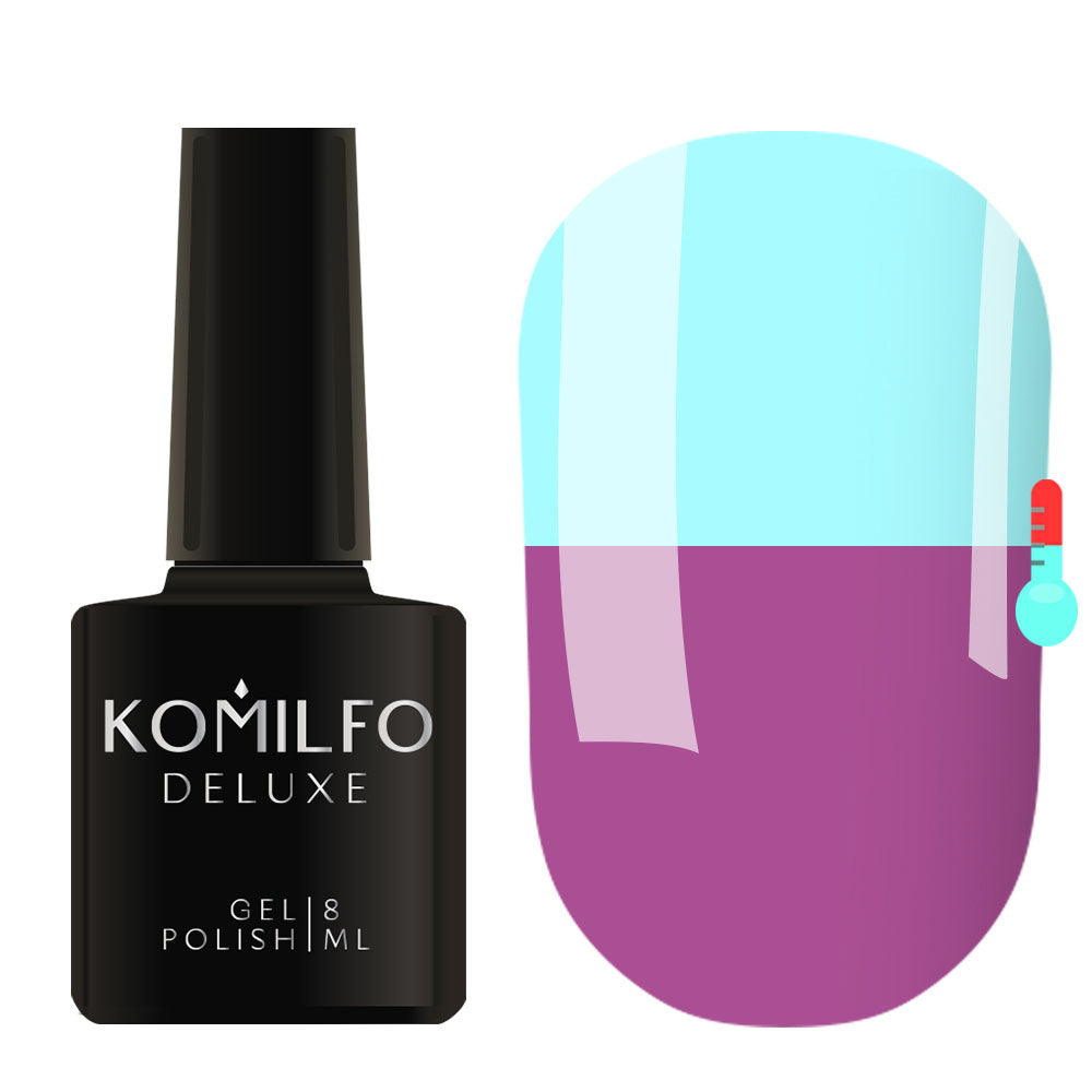 Gel polish Komilfo DeLuxe Termo C011 (muted, lilac-pink, when heated – blue), 8 ml