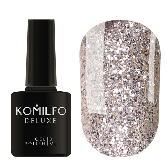 Gel Polish Komilfo DeLuxe Series G006 (dark silver saturated glitter with a golden sheen), 8 ml