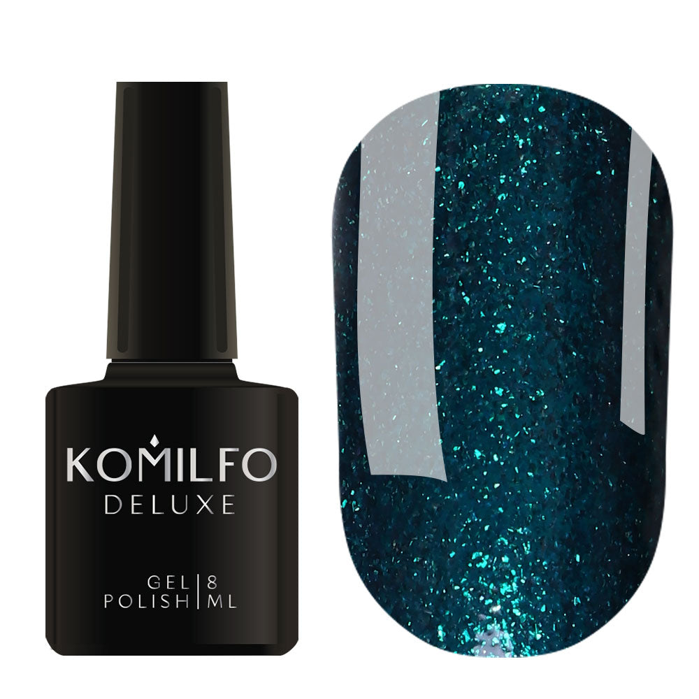 Gel Polish Komilfo DeLuxe Series G019 (dark emerald, with rich fine sparkles), 8 ml