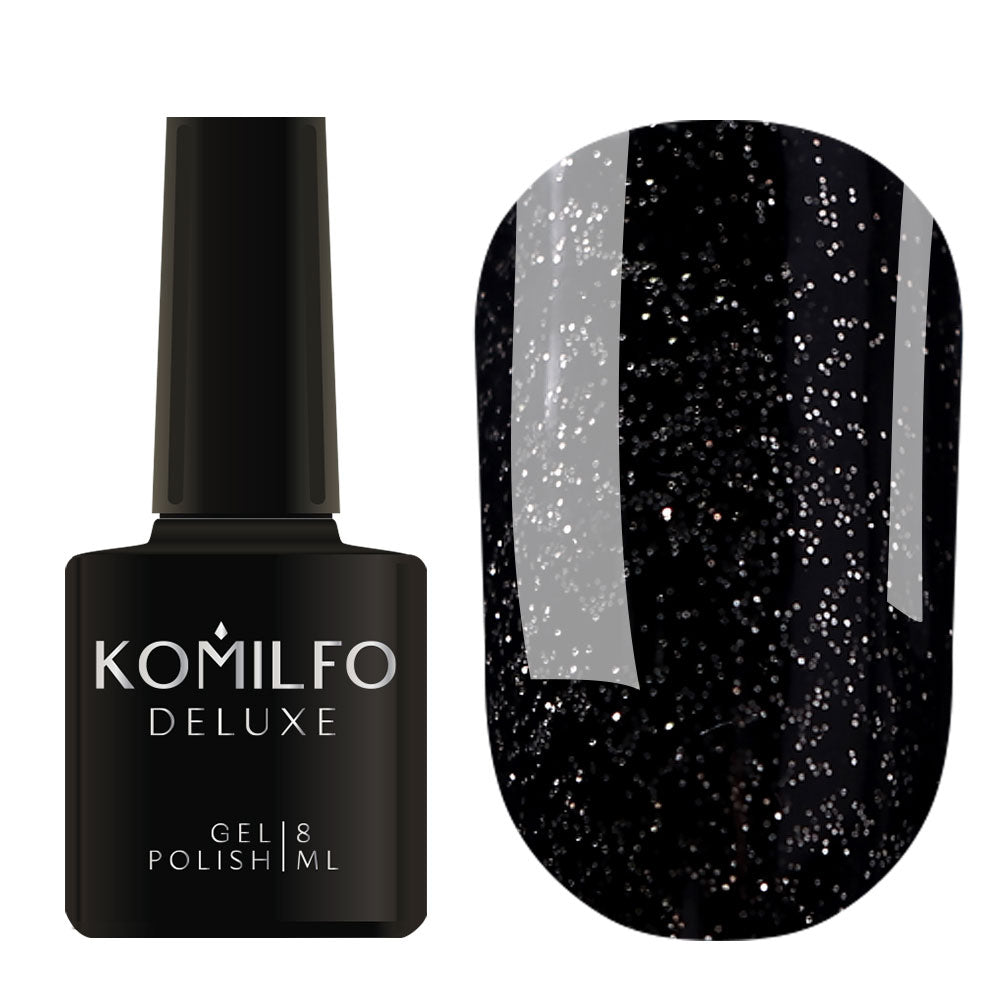 Gel polish Komilfo DeLuxe Series G023 (black, silver micro-shine), 8 ml