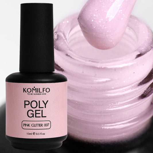 Komilfo PolyGel 007 Pink Glitter, 15 ml (with shimmer)